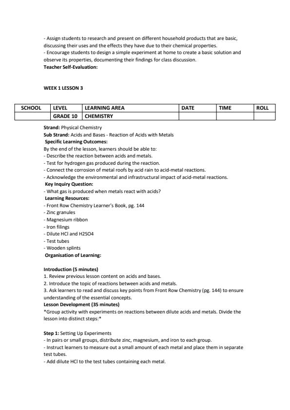 Page 4 – Grade 10 Chemistry Lesson Plans Term 3 - Front Row – Kenyaplex