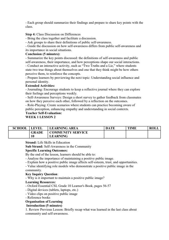 Page 2 – Grade 10 Community Service Learning Lesson Plans Term 2 - Oxford – Kenyaplex