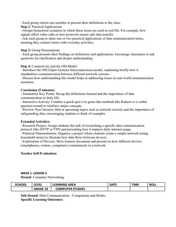 Page 2 – Grade 10 Computer Studies Lesson Plans Term 2 - Champion – Kenyaplex