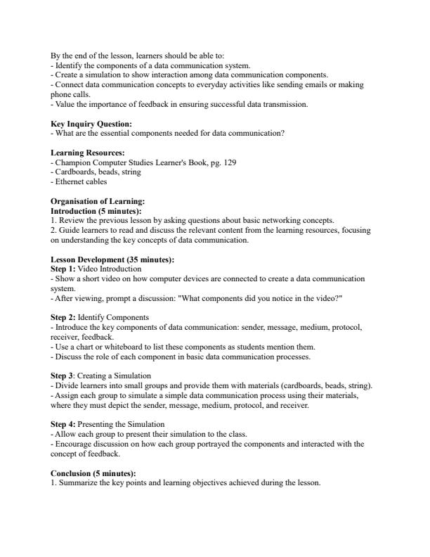 Page 3 – Grade 10 Computer Studies Lesson Plans Term 2 - Champion – Kenyaplex