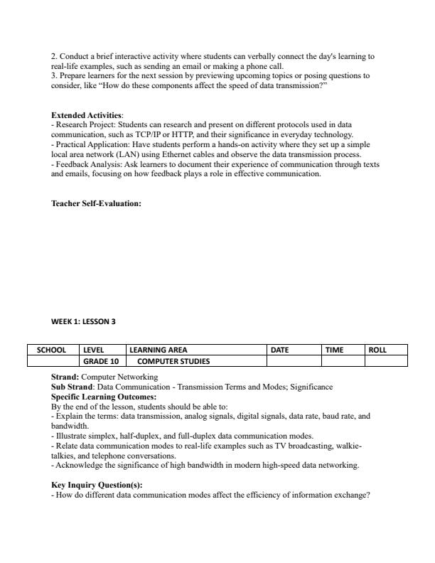 Page 4 – Grade 10 Computer Studies Lesson Plans Term 2 - Champion – Kenyaplex