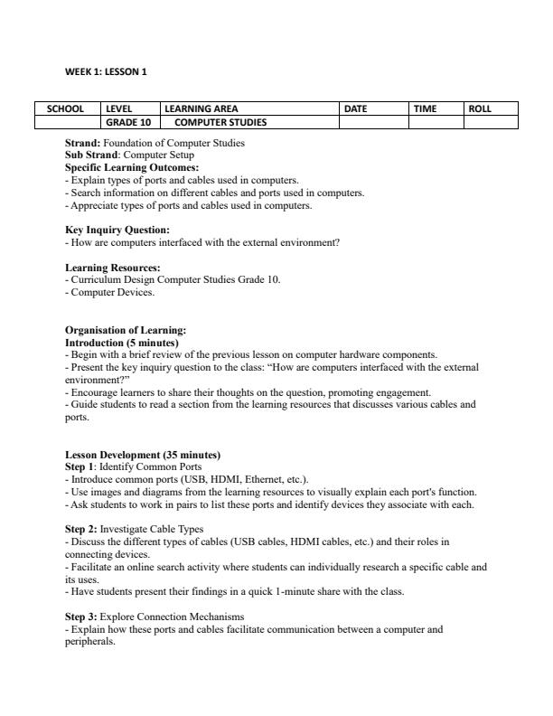 Page 1 – Grade 10 Computer Studies Lesson Plans Term 2 - Open – Kenyaplex