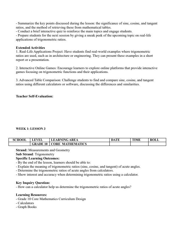 Page 4 – Grade 10 Core Mathematics Lesson Plans Term 2 – Kenyaplex