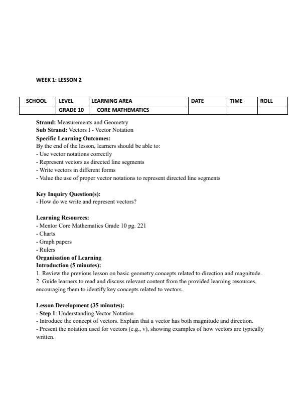 Page 3 – Grade 10 Core Mathematics Lesson Plans Term 3 - Mentor – Kenyaplex