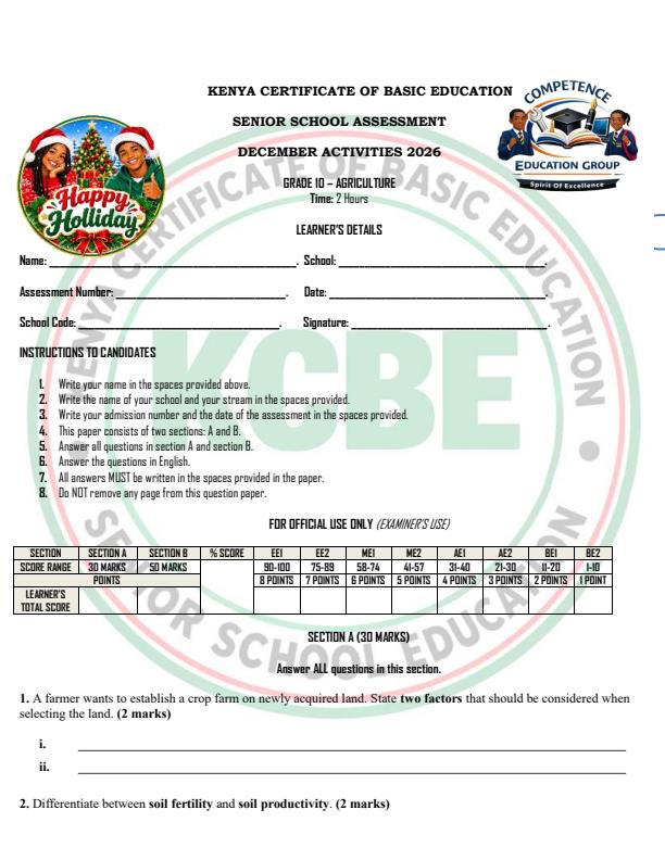 Page 2 – Grade 10 December 2026 Holiday Assignment - Full Set  – Kenyaplex