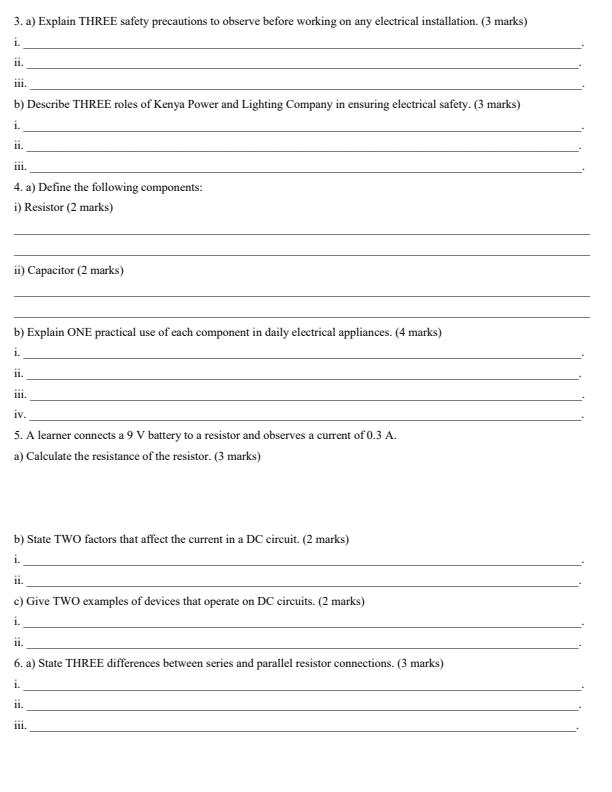 Page 2 – Grade 10 Electrical Technology April 2026 Holiday Assignment – Kenyaplex