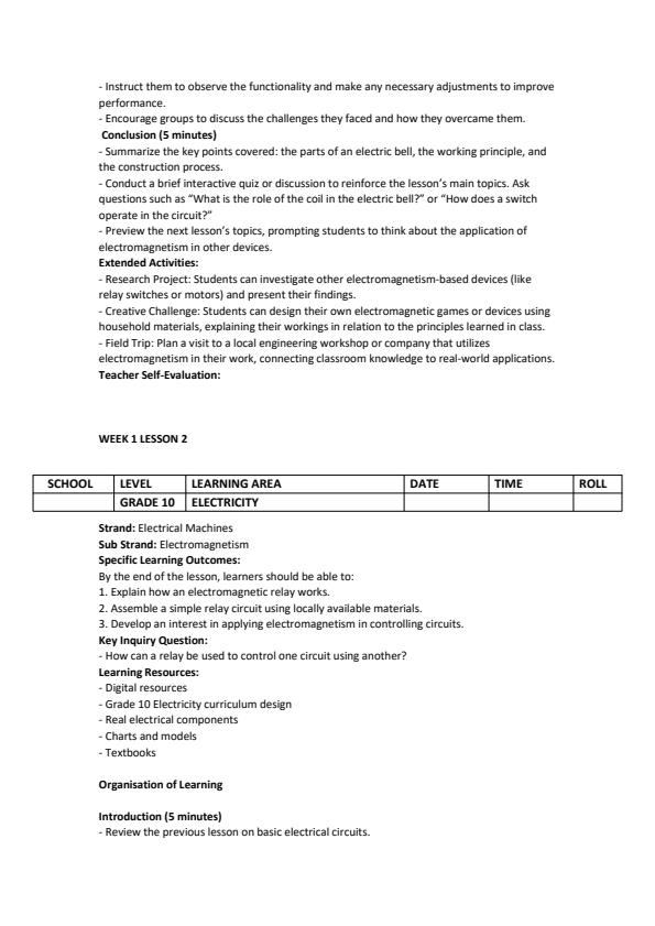 Page 2 – Grade 10 Electricity Lesson Plans Term 2 – Kenyaplex