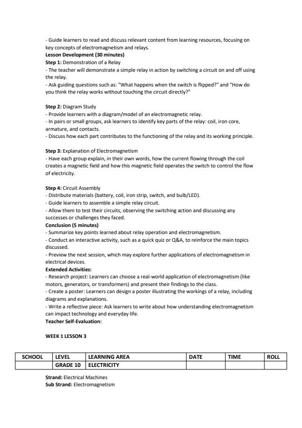 Page 3 – Grade 10 Electricity Lesson Plans Term 2 – Kenyaplex