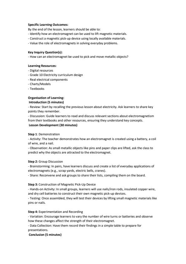 Page 4 – Grade 10 Electricity Lesson Plans Term 2 – Kenyaplex