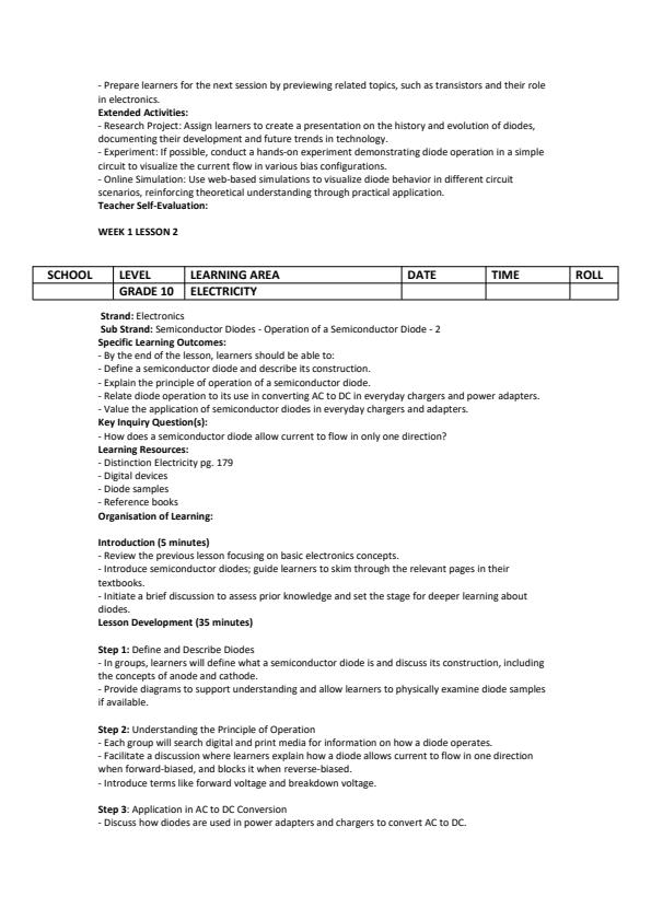 Page 2 – Grade 10 Electricity Lesson Plans Term 3 - Distinction – Kenyaplex