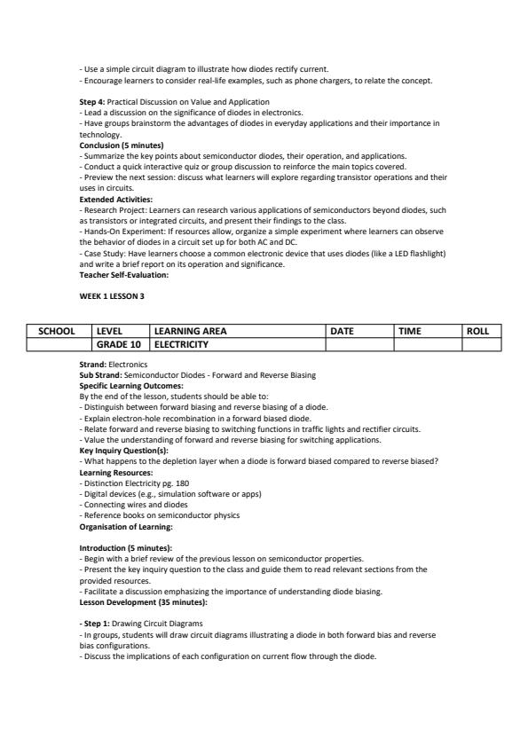 Page 3 – Grade 10 Electricity Lesson Plans Term 3 - Distinction – Kenyaplex
