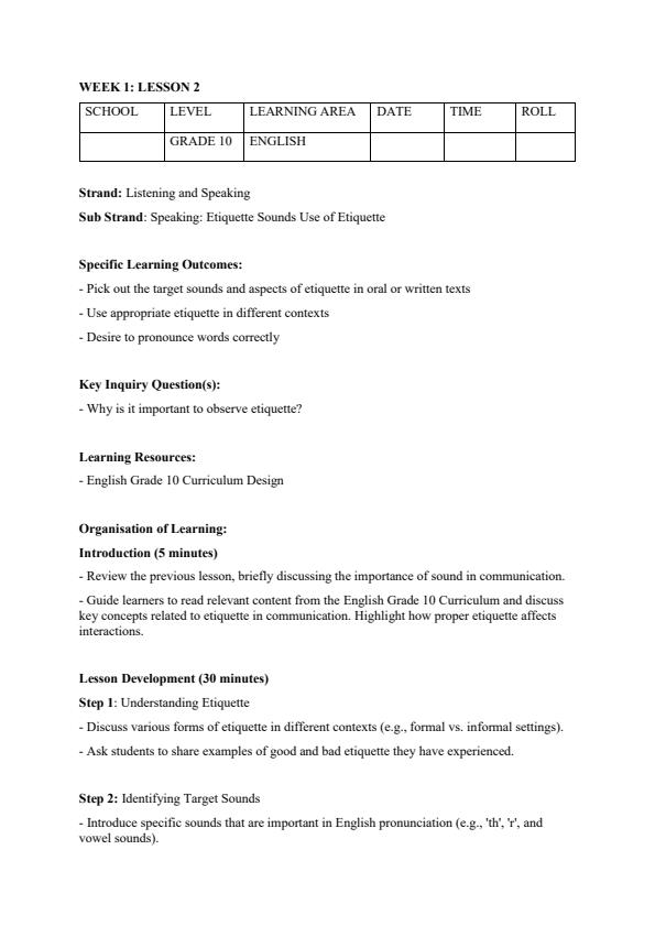Page 4 – Grade 10 English Lesson Plans Term 1 – Kenyaplex