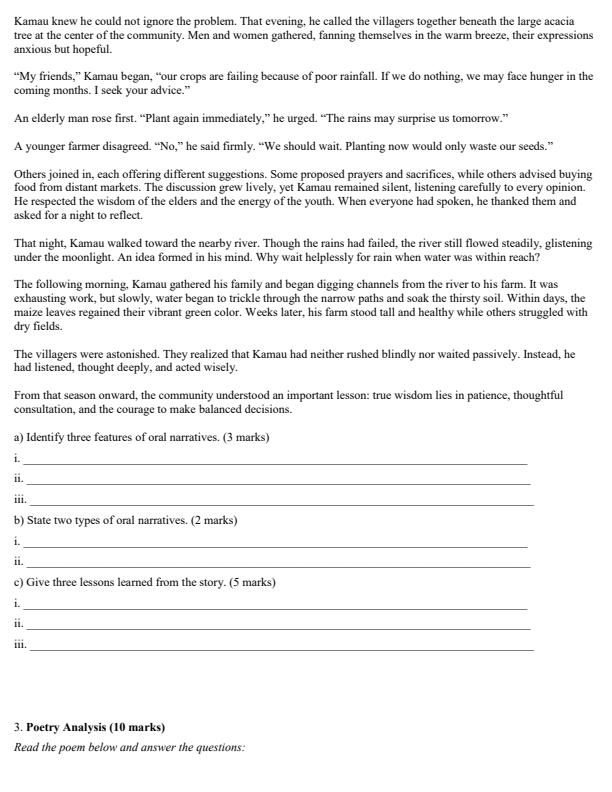 Page 2 – Grade 10 English Literature April 2026 Holiday Assignment – Kenyaplex