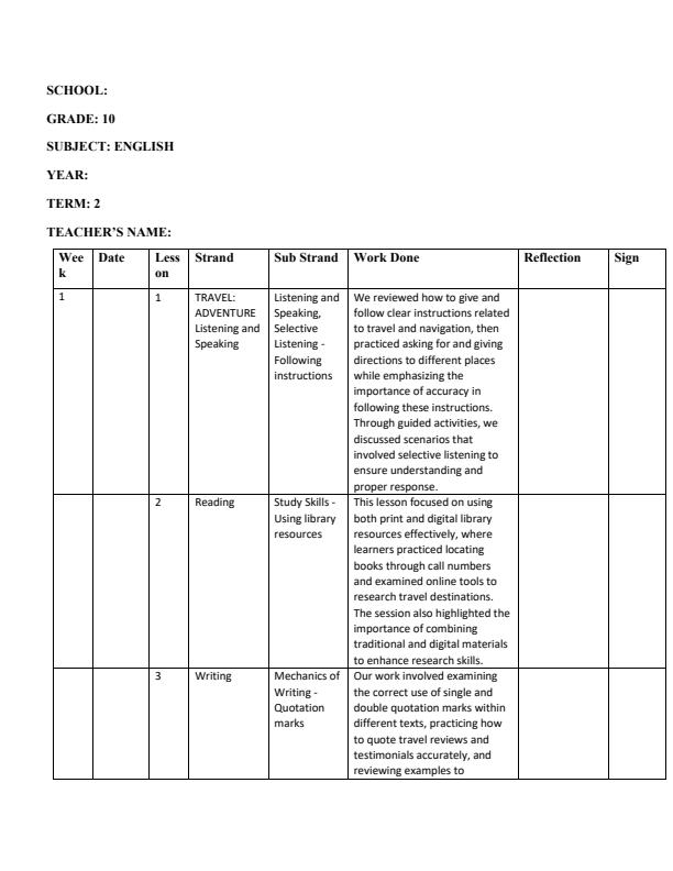 Page 1 – Grade 10 English Records of Work Term 2 - Excelling in English – Kenyaplex