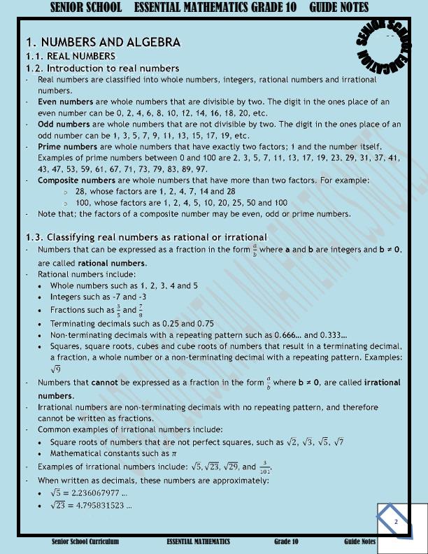 Page 2 – Grade 10 Essential Mathematics Notes Term 1, Term 2, Term 3 – Kenyaplex