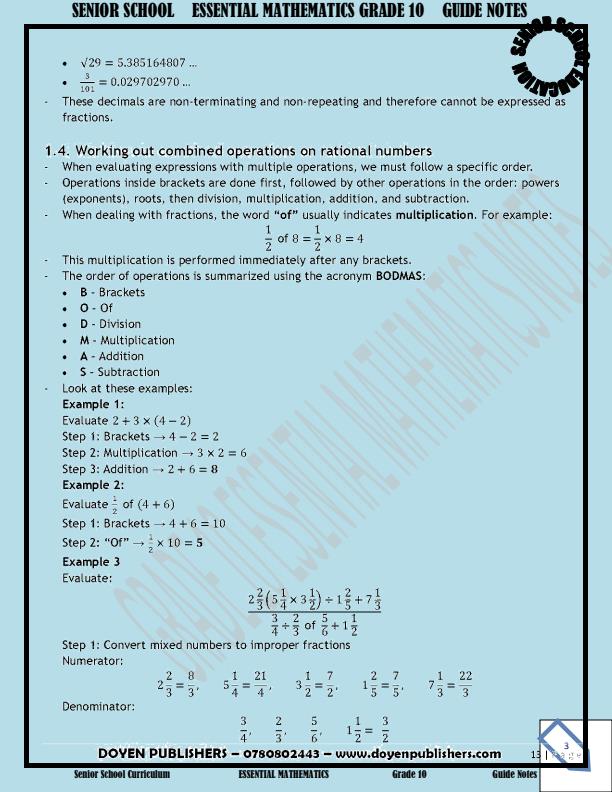 Page 3 – Grade 10 Essential Mathematics Notes Term 1, Term 2, Term 3 – Kenyaplex