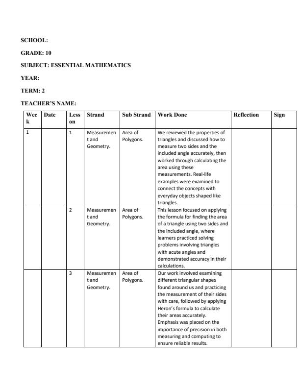 Page 1 – Grade 10 Essential Mathematics Records of Work Term 2 – Kenyaplex