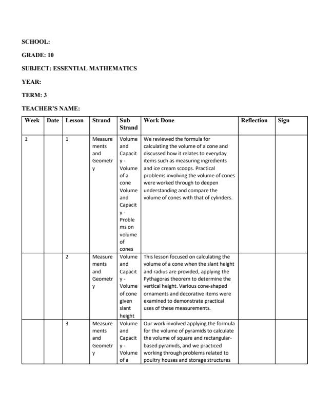 Page 1 – Grade 10 Essential Mathematics Records of Work Term 3 - Mentor – Kenyaplex