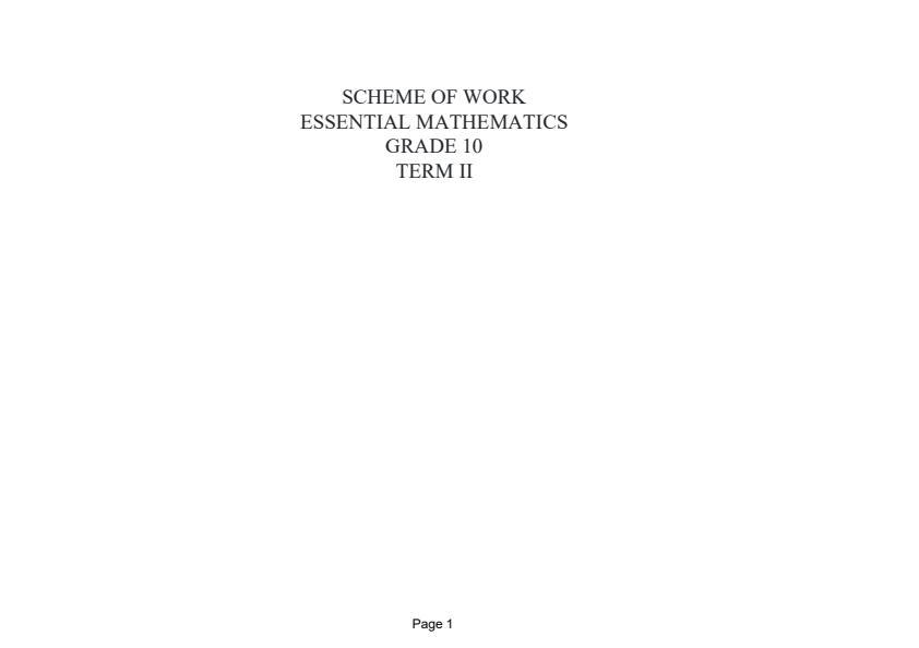 Page 1 – Grade 10 Essential Mathematics Schemes of Work Term 2 - Mentor – Kenyaplex