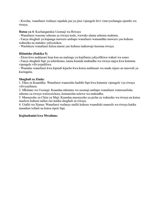Page 2 – Grade 10 Fasihi ya Kiswahili Lesson Plans Term 2 – Kenyaplex