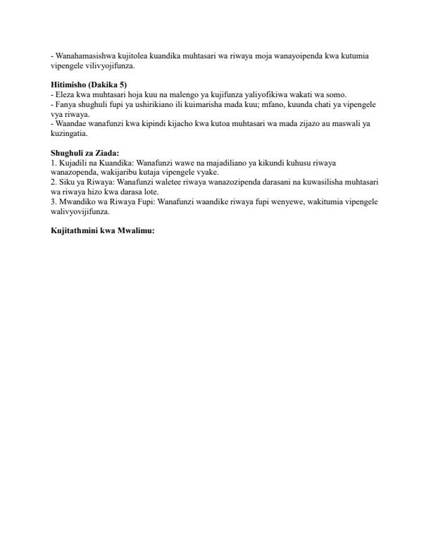 Page 4 – Grade 10 Fasihi ya Kiswahili Lesson Plans Term 2 – Kenyaplex