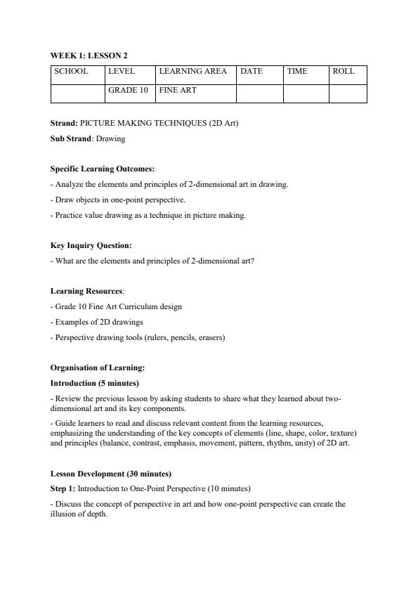 Page 3 – Grade 10 Fine Arts Lesson Plans Term 1 – Kenyaplex