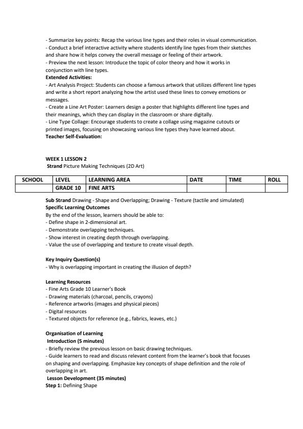 Page 2 – Grade 10 Fine Arts Lesson Plans Term 1 – Kenyaplex