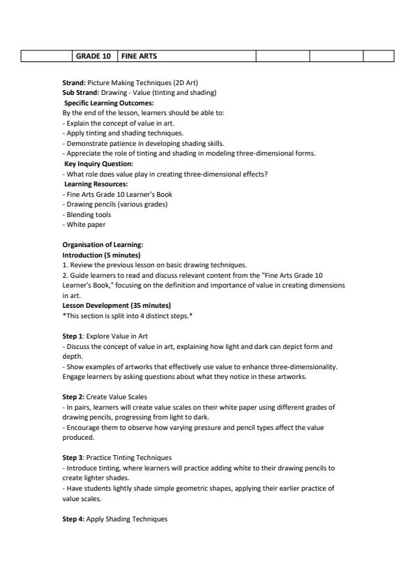 Page 4 – Grade 10 Fine Arts Lesson Plans Term 1 – Kenyaplex