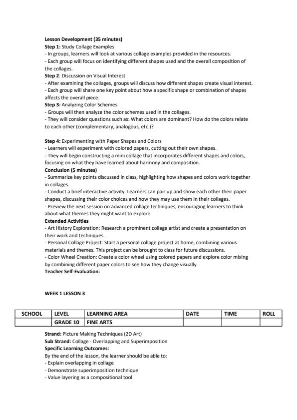 Page 3 – Grade 10 Fine Arts Lesson Plans Term 2 – Kenyaplex