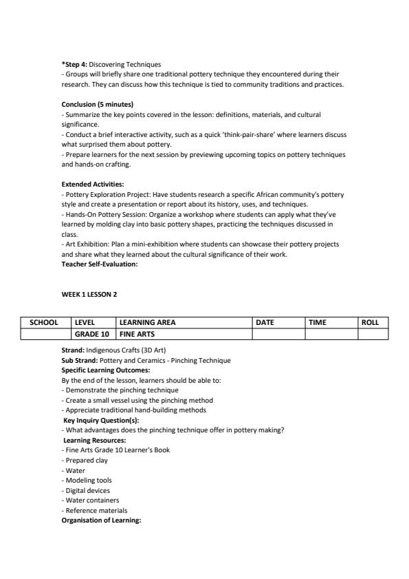 Page 2 – Grade 10 Fine Arts Lesson Plans Term 3 – Kenyaplex