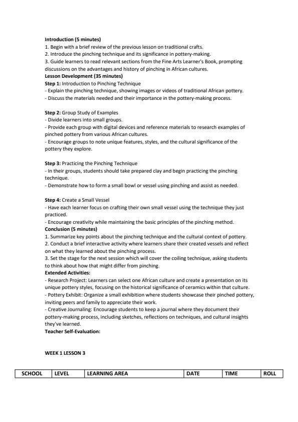 Page 3 – Grade 10 Fine Arts Lesson Plans Term 3 – Kenyaplex