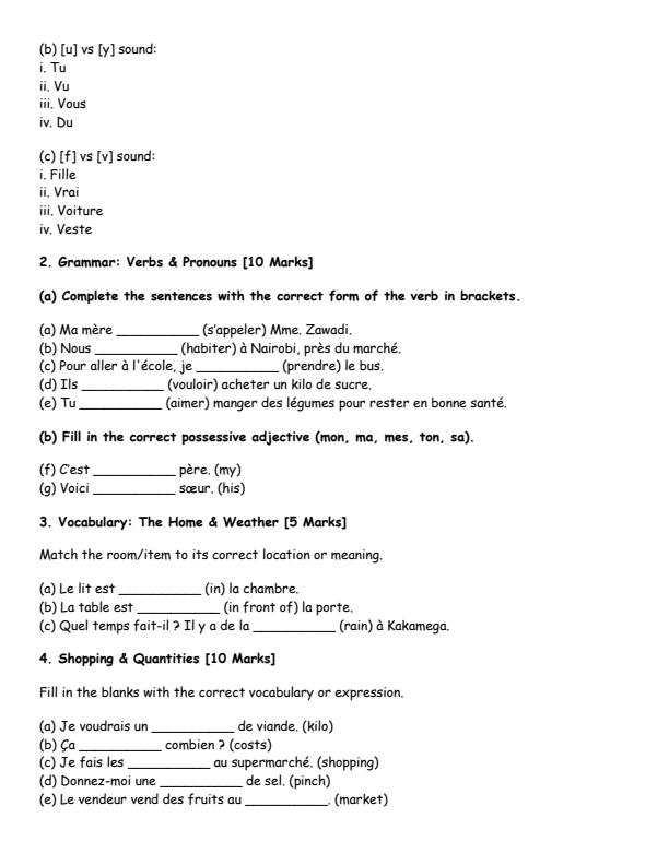Page 2 – Grade 10 French August 2026 Holiday Assignment – Kenyaplex
