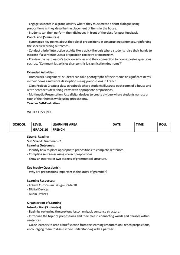 Page 2 – Grade 10 French Lesson Plans Term 2 – Kenyaplex