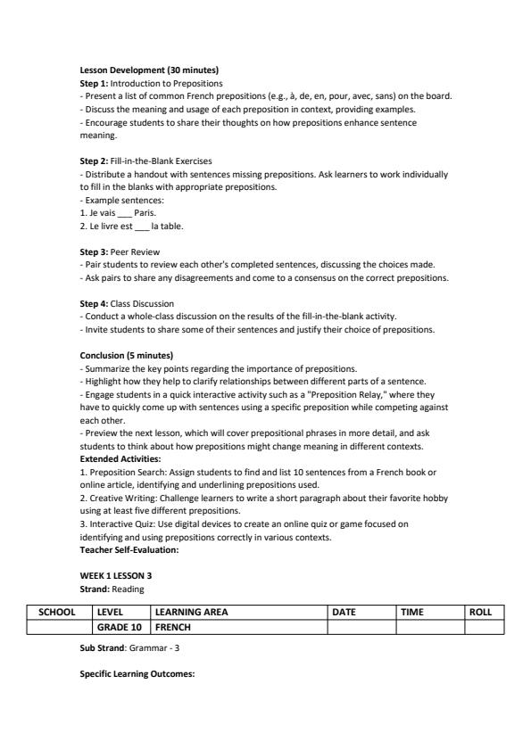 Page 3 – Grade 10 French Lesson Plans Term 2 – Kenyaplex