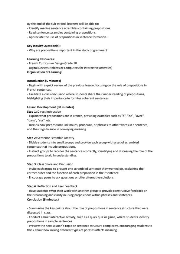 Page 4 – Grade 10 French Lesson Plans Term 3 – Kenyaplex