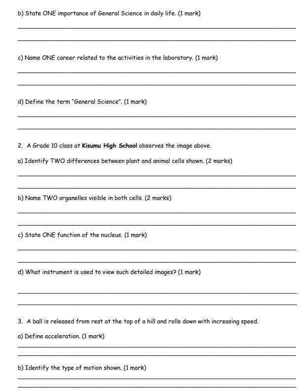 Page 2 – Grade 10 General Science August 2026 Holiday Assignment – Kenyaplex