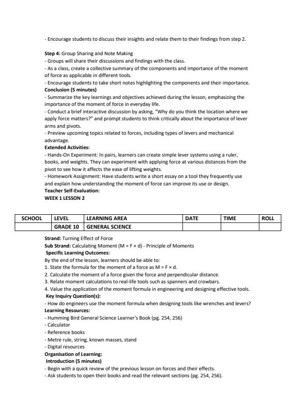 Page 2 – Grade 10 General Science Lesson Plans Term 3 - Hummingbird – Kenyaplex