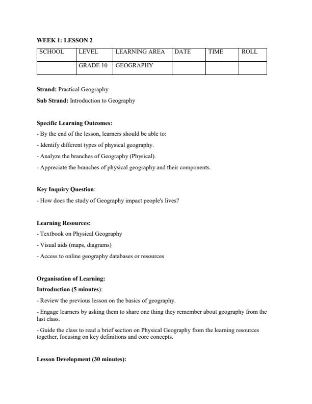 Page 3 – Grade 10 Geography Lesson Plans Term 1 – Kenyaplex