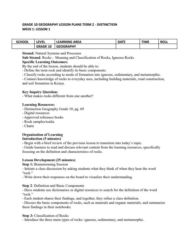 Page 1 – Grade 10 Geography Lesson Plans Term 2 - Distinction – Kenyaplex