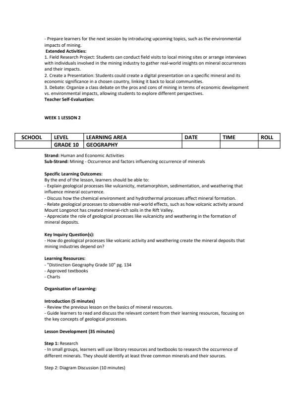Page 2 – Grade 10 Geography Lesson Plans Term 3 - Distinction – Kenyaplex