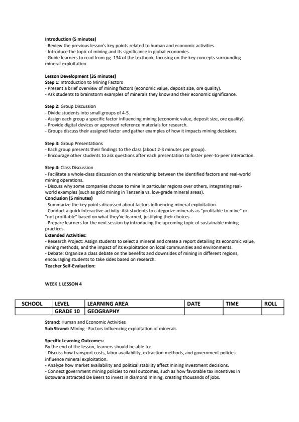 Page 4 – Grade 10 Geography Lesson Plans Term 3 - Distinction – Kenyaplex