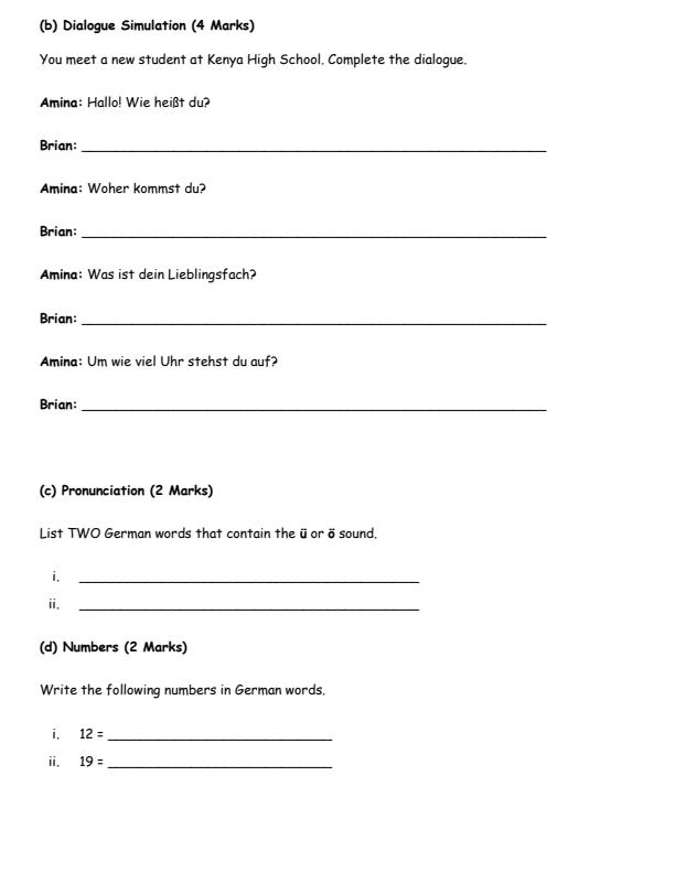 Page 2 – Grade 10 German August 2026 Holiday Assignment – Kenyaplex