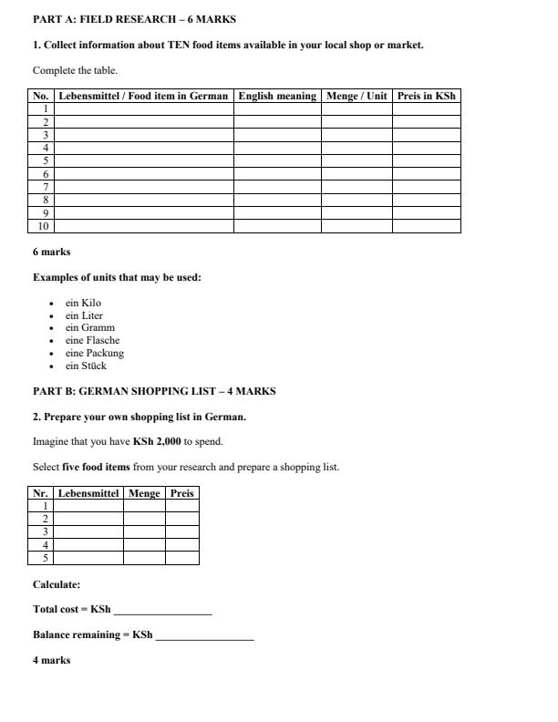 Page 2 – Grade 10 German December 2026 Holiday Assignment – Kenyaplex