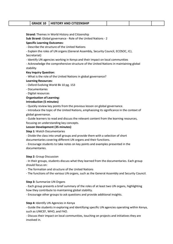 Page 4 – Grade 10 History Lesson Plans Term 3 - Oxford Evolving World – Kenyaplex