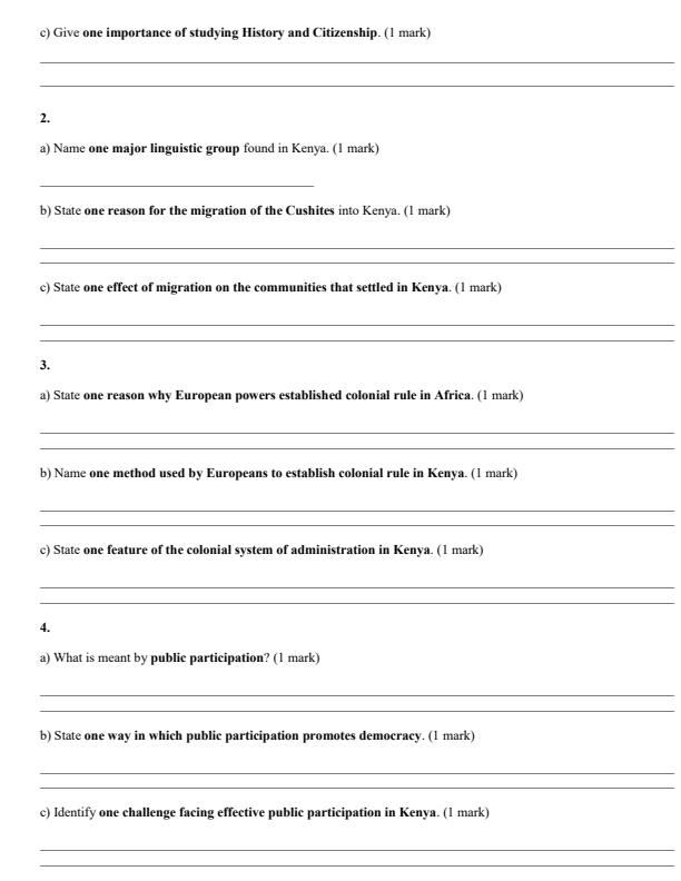 Page 2 – Grade 10 History and Citizenship December 2026 Holiday Assignment – Kenyaplex