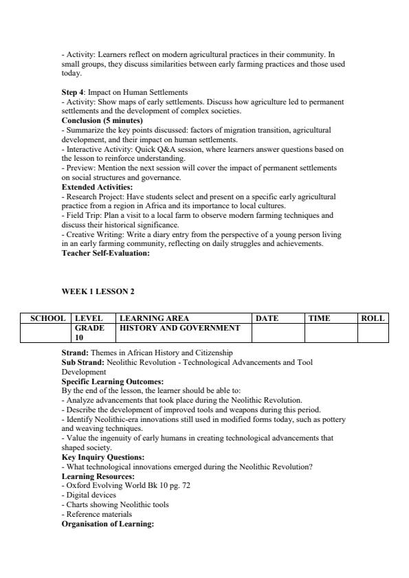 Page 2 – Grade 10 History and Citizenship Leson Plans Term 2 - Oxford Evolving World – Kenyaplex