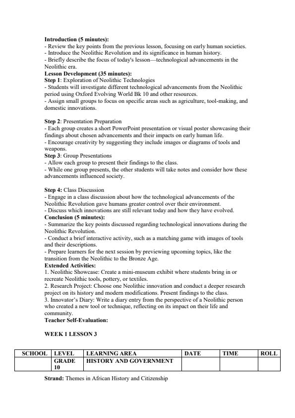 Page 3 – Grade 10 History and Citizenship Leson Plans Term 2 - Oxford Evolving World – Kenyaplex