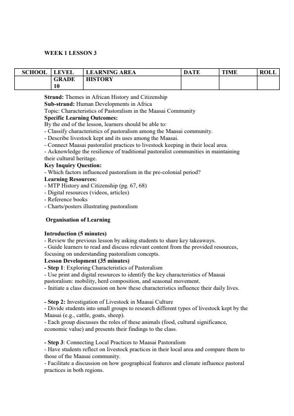 Page 4 – Grade 10 History and Citizenship Lesson Plans Term 2 - MTP – Kenyaplex