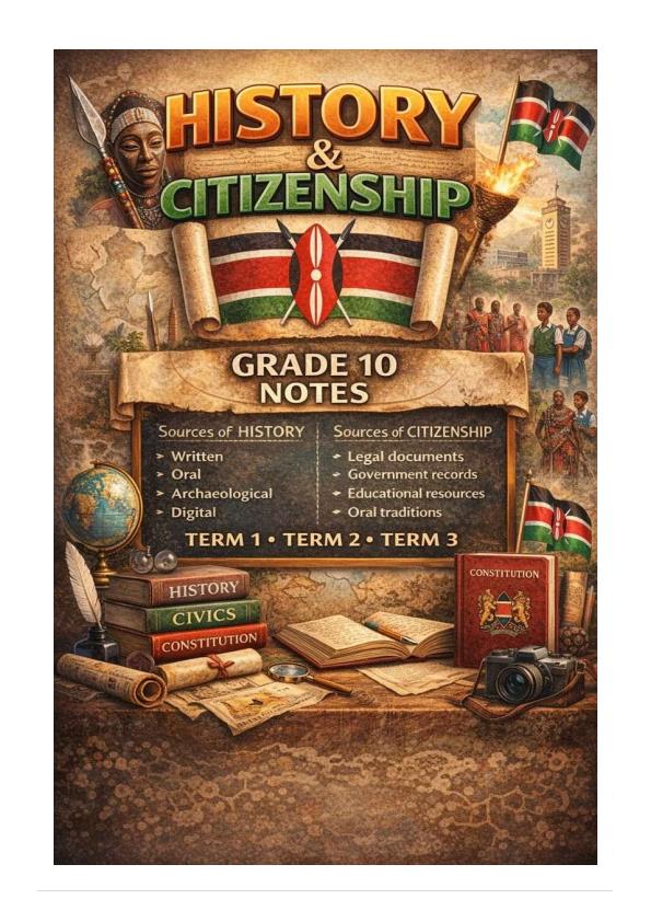 Page 1 – Grade 10 History and Citizenship Notes Term 1, 2 and 3 – Kenyaplex