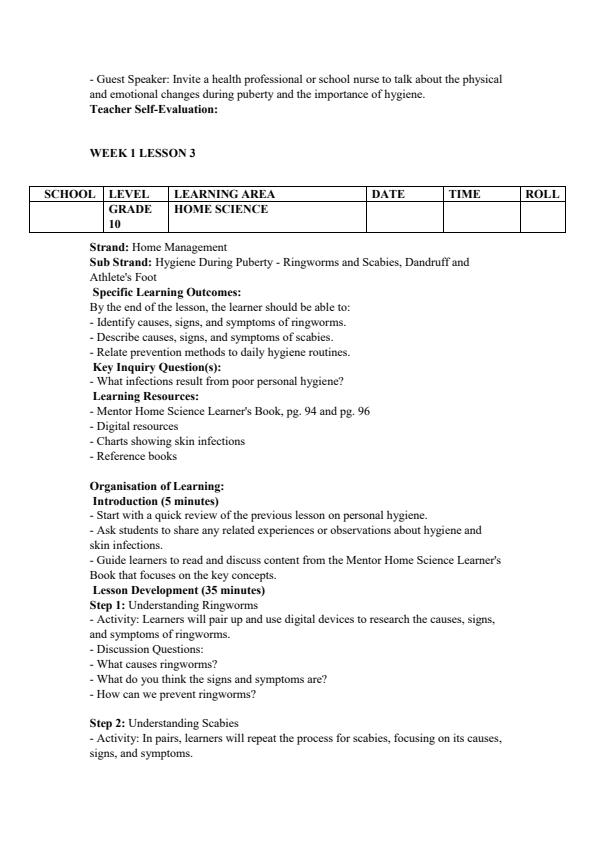 Page 4 – Grade 10 Home Science Lesson Plans Term 2 - Mentor – Kenyaplex